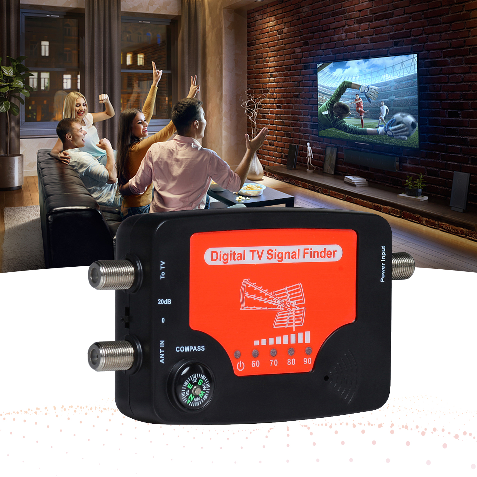 Tv-signalfinder led-display bærbar tv-antenne signalstyrkemåler signalfinder med kompas alarmsummer