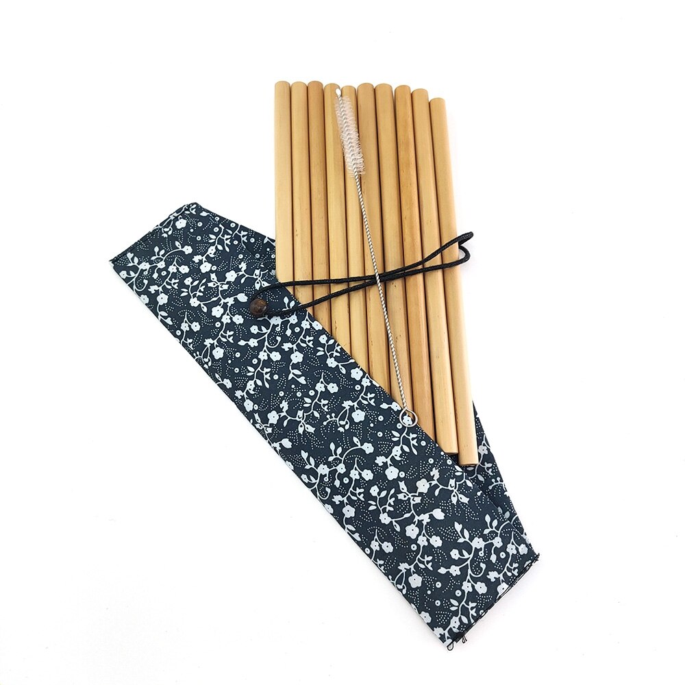 Bamboo Drinking Straw Cutlery with Pouch Biodegradable Alternative to Plastic Stainless Straws Reusable Eco-friendy Clean Brush: Floral