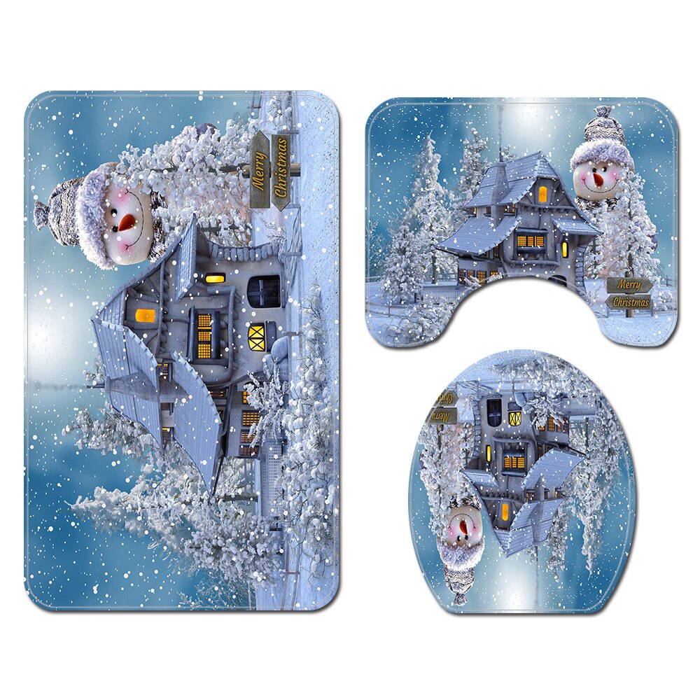 Kerst Badmat En Douchegordijn Set Gedrukt Badkamer Mat Set Anti Slip Badkamer Voet Mat Absorberende Badkamer Tapijt: Bath Mats-108