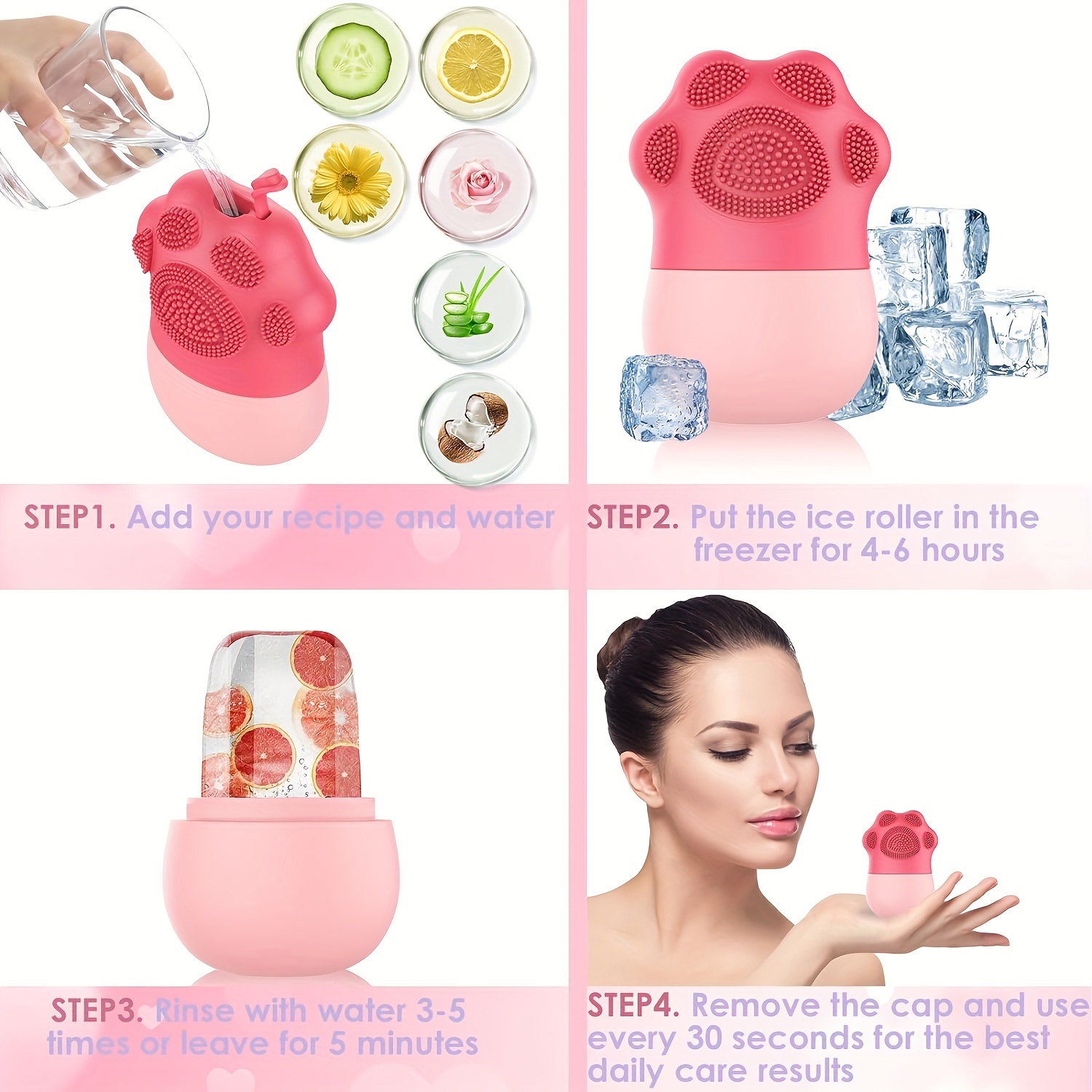 Rolo de gelo facial para cuidados com a pele - reduz o inchaço dos olhos e massagem facial - Ferramenta de beleza de silicone para mulheres
