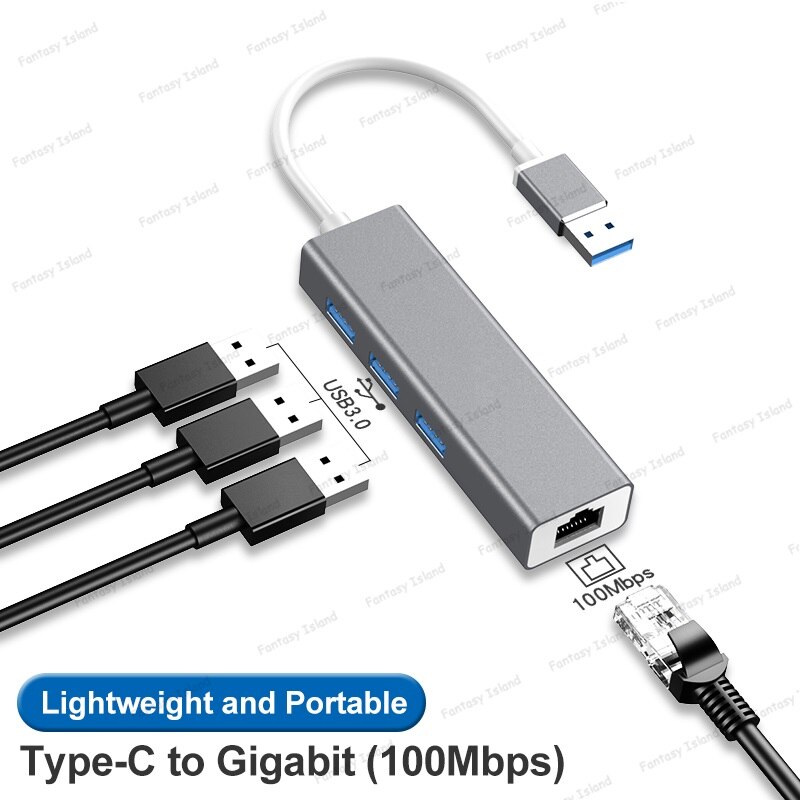 Tarjeta de red HW1504, 100MB, puerto de expansión USB 3,0, hub externo USB a tarjeta de red cableada RJ45