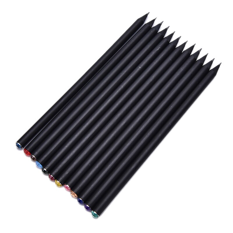 2 Stuks Zwarte Staaf Hb Potlood Met Kleurrijke Diamant School Schilderen Schrijven Potlood Plastic