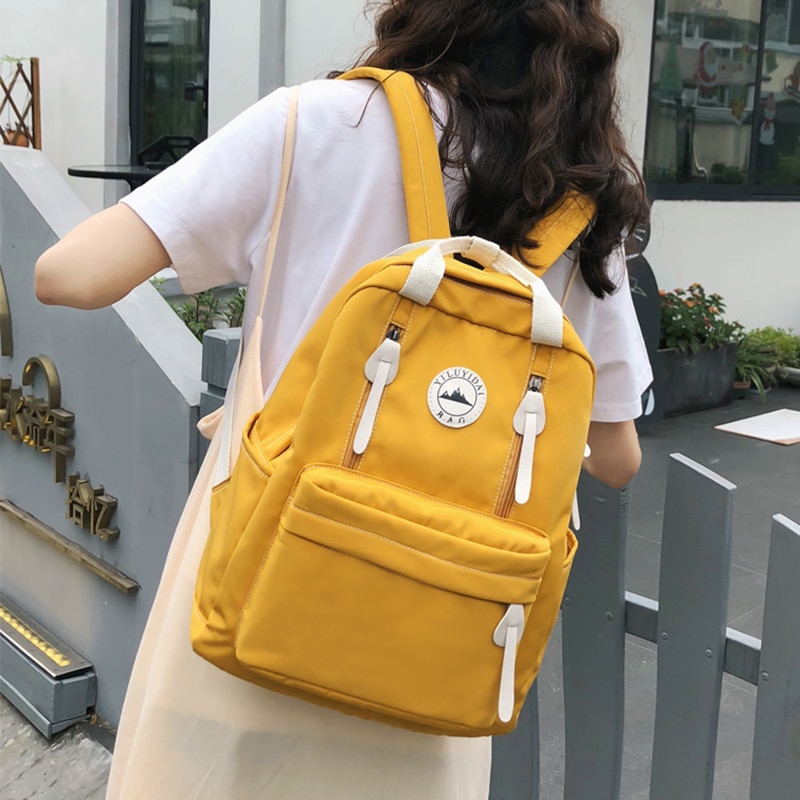 Multifunctional Waterproof Nylon Women Backpack Female Travel Backpack Korean Style Yellow School Bag for Teenage Girls Mochila