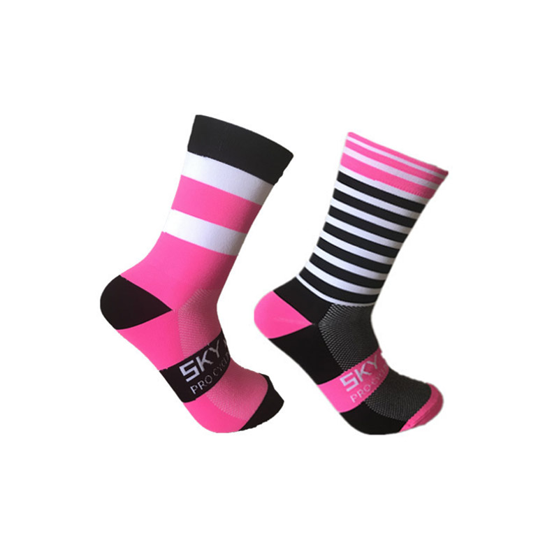 Cykelstrømper mænd kvinder sport udendørs sort hvid åndbare landevejscykler sokker løb udendørs sokker: Himmelrød blå