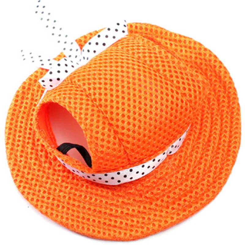 Sommar sällskapshund söt print keps baseballhatt liten hund med öronhål bowknot mesh andningsbara hundhattar: Orange / M