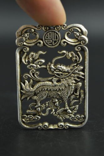 Chinese Versierd Wonderful Miao Silver Carving Levensechte Kylin Zeldzame Lucky Hanger