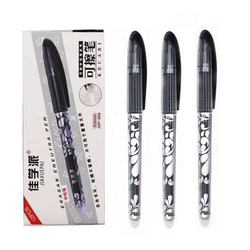 12pcs/box Luxury Erasable Pen Set 0.5mm Blue Black Ink Ballpoint Pen for School Supplies Student Writing Exam Stationery Pens: 12Pcs black pen