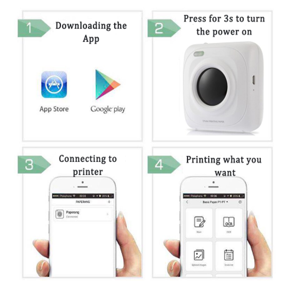 Paperang – mini-imprimante photo thermique Portable P1, bluetooth, USB, pour téléphone Android et iOS