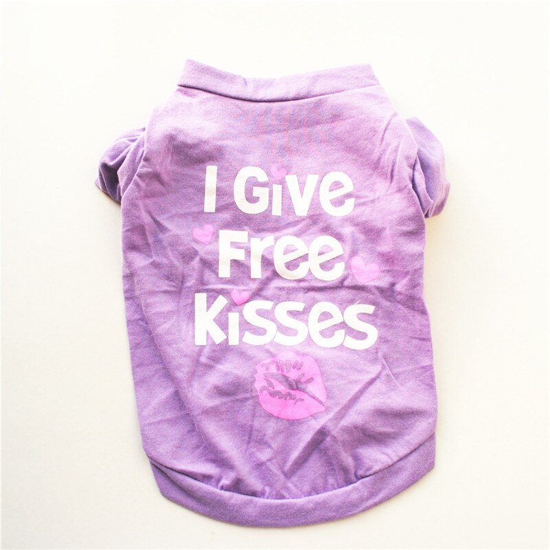 I Give Free Kisses Pattern Funny Dog Clothes for Labradors Summer Pet Clothes for Dogs Personality Puppy Clothes Pet Dog T Shirt: Purple / L