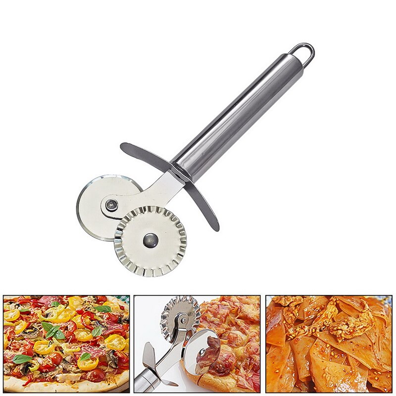 Dozzlor 1Pc Creatieven Keuken Mes Voor Pizza Deeg Pasta Gebak Rvs Dubbele Roller Pizza Mes Cutter Kitchen Tools