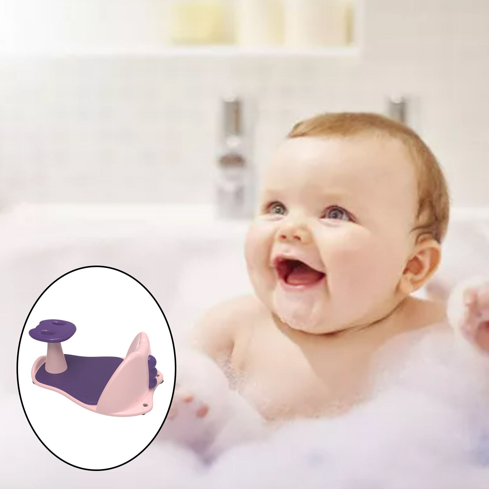 Baby Bath Seat with Non-Slip Soft Mat Bath Stool for Toddlers from Birth until Sitting up Sit-up Bathing in The Sink Bathtub: pink and purple