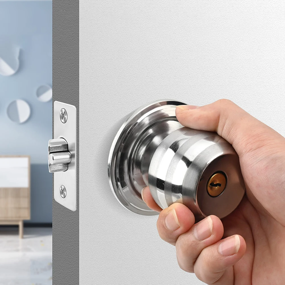 Ingangsdeurknopslotset met sleutel Interieur Exterieur Ronde deurknoppen Roestvrij stalen deurkrukslot voor slaapkamer Badkamer met sleutel