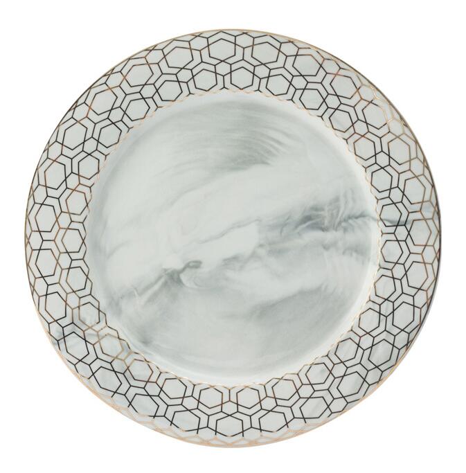 Europæisk stil guldtråd marmor tallerkener keramisk middagssæt porcelæn dessert tallerken bøf salat snack kage tallerkener service: 1 stk 2 / 21.5cm