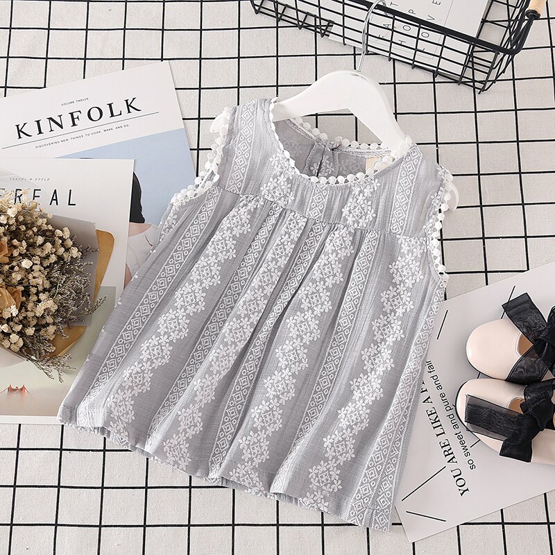 Babymeisjes blouse zomer katoenen mouwloze tops kinderblouse bloemenprint casual kinderkleding 1-6t