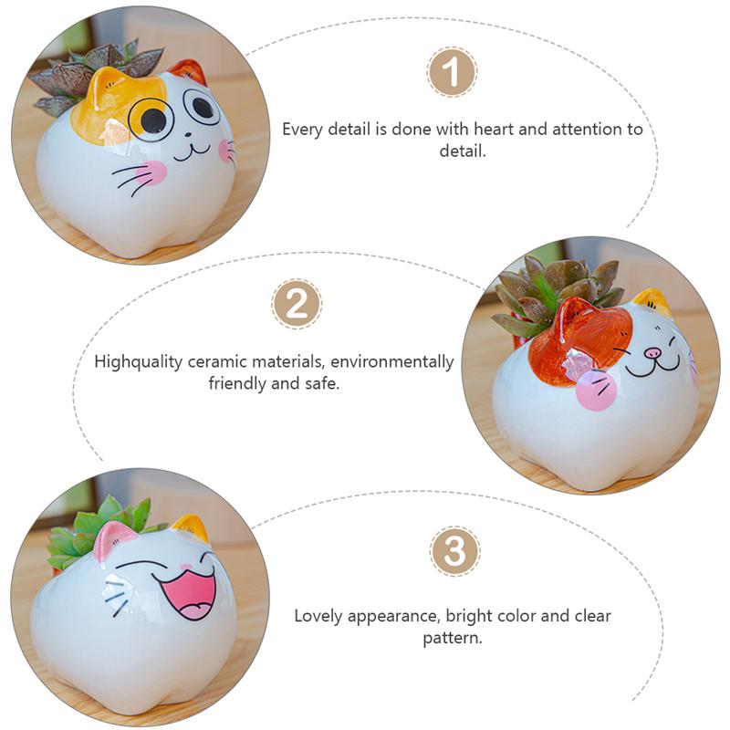 1 PC Cat Flower Pot Plant Pot Cartoon Animals Ceramic Succulent Flowerpot Ceramic Pot Flowerpot Mini Planter For Dorm Home Store