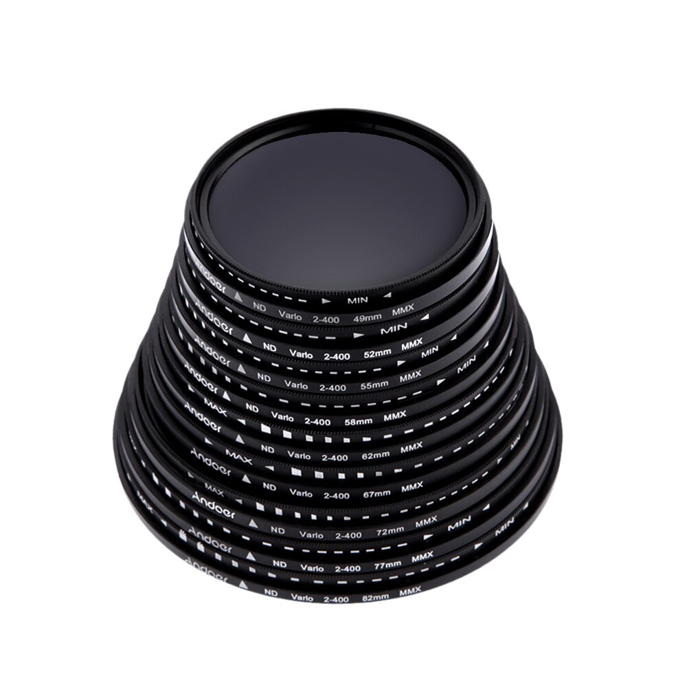Andoer 49/52/55/58/62/67/72/77/82/mm ND Fader densité neutre réglable filtre Variable ND2 à ND400 pour Nikon Canon reflex numérique Camer