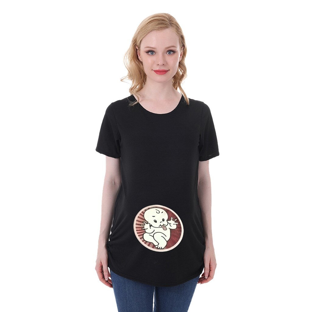 4 # chemise de grossesse maternité mignon bébé imprimer col rond manches courtes T-shirt enceintes hauts Ropa Embarazada Verano Zwanger