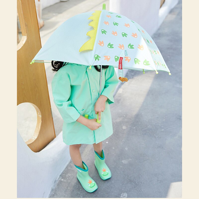 YADA-paraguas semiautomático para niños, sombrilla plegable transparente con patrón de dinosaurio encantador, para lluvia, ,