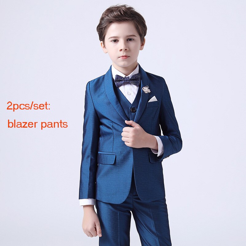 Conjunto de traje Formal para niños, traje de flores para de boda, traje de actuación, Blazer, pantalones, conjunto de ropa para primavera y otoño: blue 2pcs / 9 años