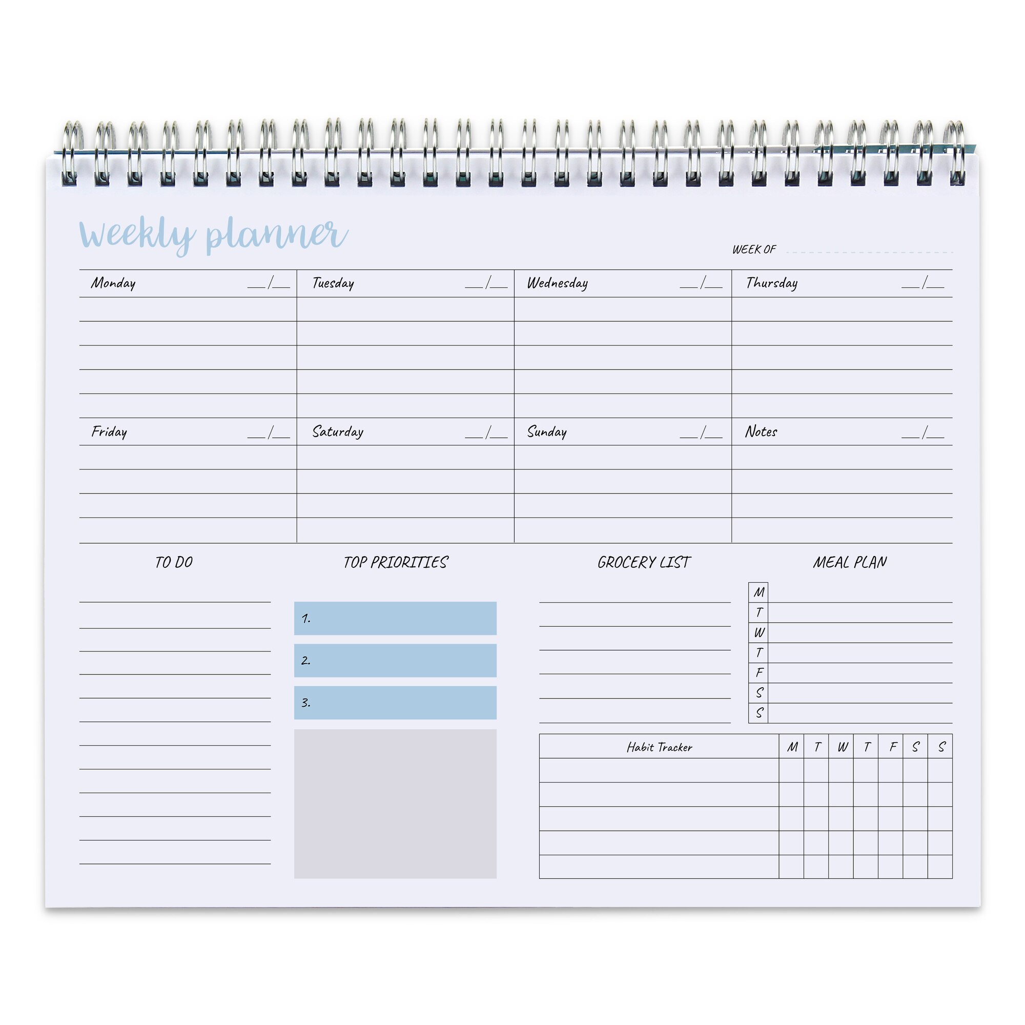Daily Weekly Non-dated Planner Agendas Desktop Notepad to-Do List Habit Tracker School Office Schedule Stationery: sky blue