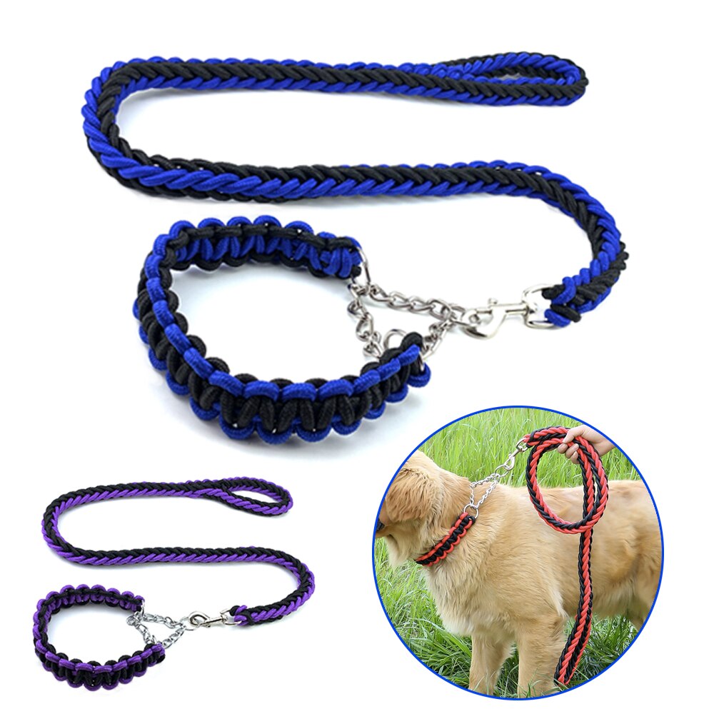 Nylon Braided Dog Collar And Leash Set Traction Rope For Small Medium Large Dog Leash Chien Pitbull Bull Terrier Pet Accessories