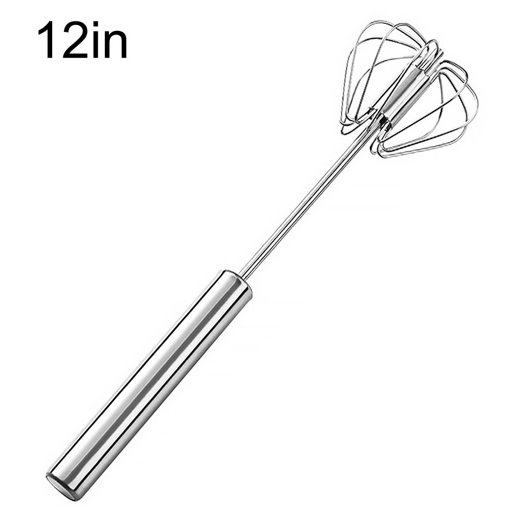 Batteur à oeufs semi-automatique 304 fouet à oeufs en acier inoxydable mélangeur à main manuel auto-tournant agitateur à oeufs accessoires de cuisine outils à oeufs: 12in Stainless Steel