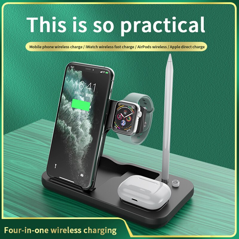 4in1 15W Wireless Charger Fold Stand for Apple Watch 5 4 3 2 iPhone 11 Airpods Pro Pencil Multifunction Wireless Charging Holder