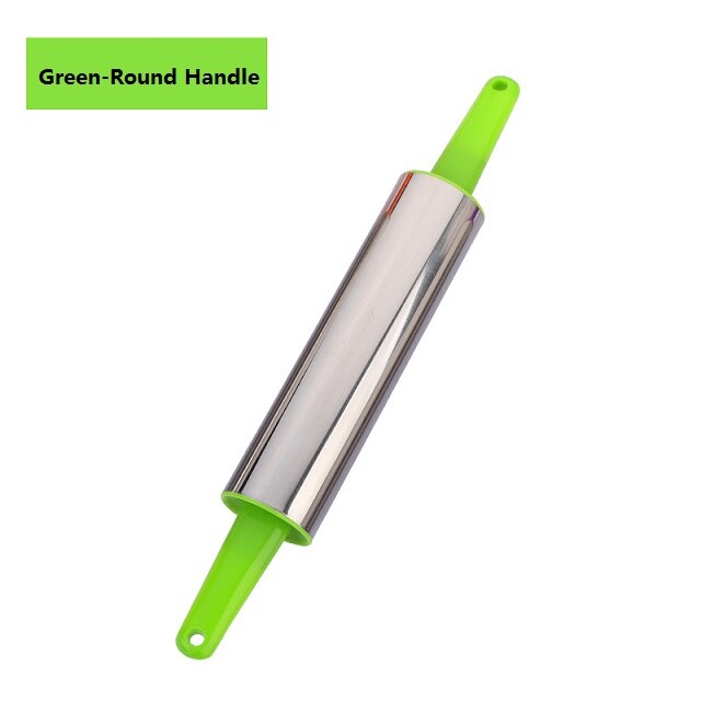 Multicolor 39cm Rolling Pin 304Stainless Steel PVC Round Pointed Handle Kitchenware Effortless Roller Nonstick Eco-friendly: GreenRound