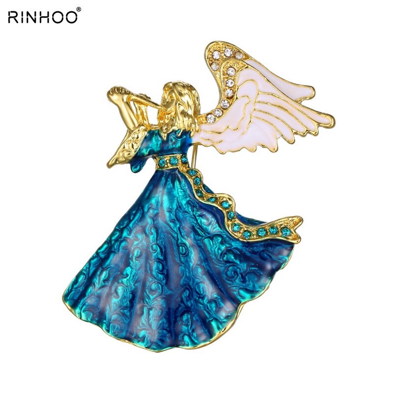 Broches de hadas de Ángel musical para mujer y niña, joyería de oro de ley de cristal, broche, alfileres, accesorios de vestir para el mejor