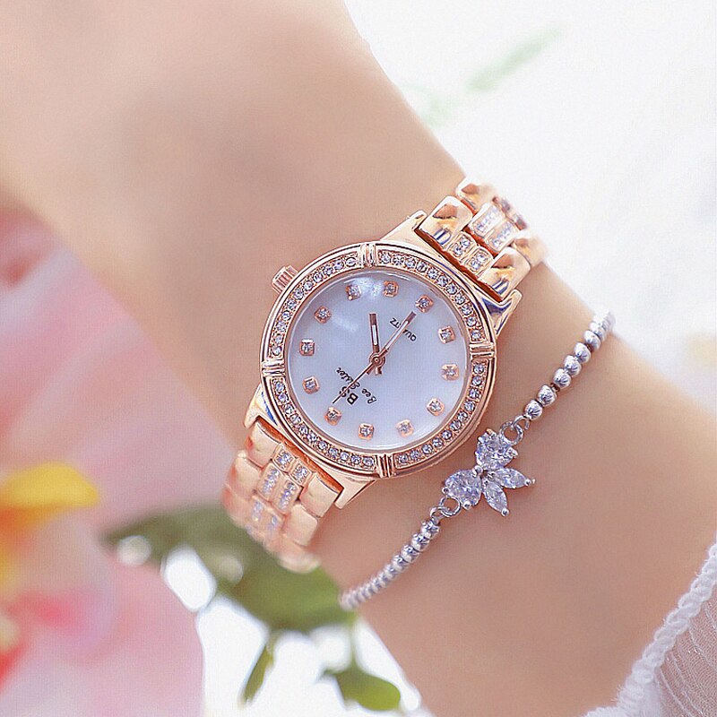 Bee sister dameshorloge luxe roségouden diamanten wijzerplaat met strass steentjes, waterdicht dameshorloge bss -13-38