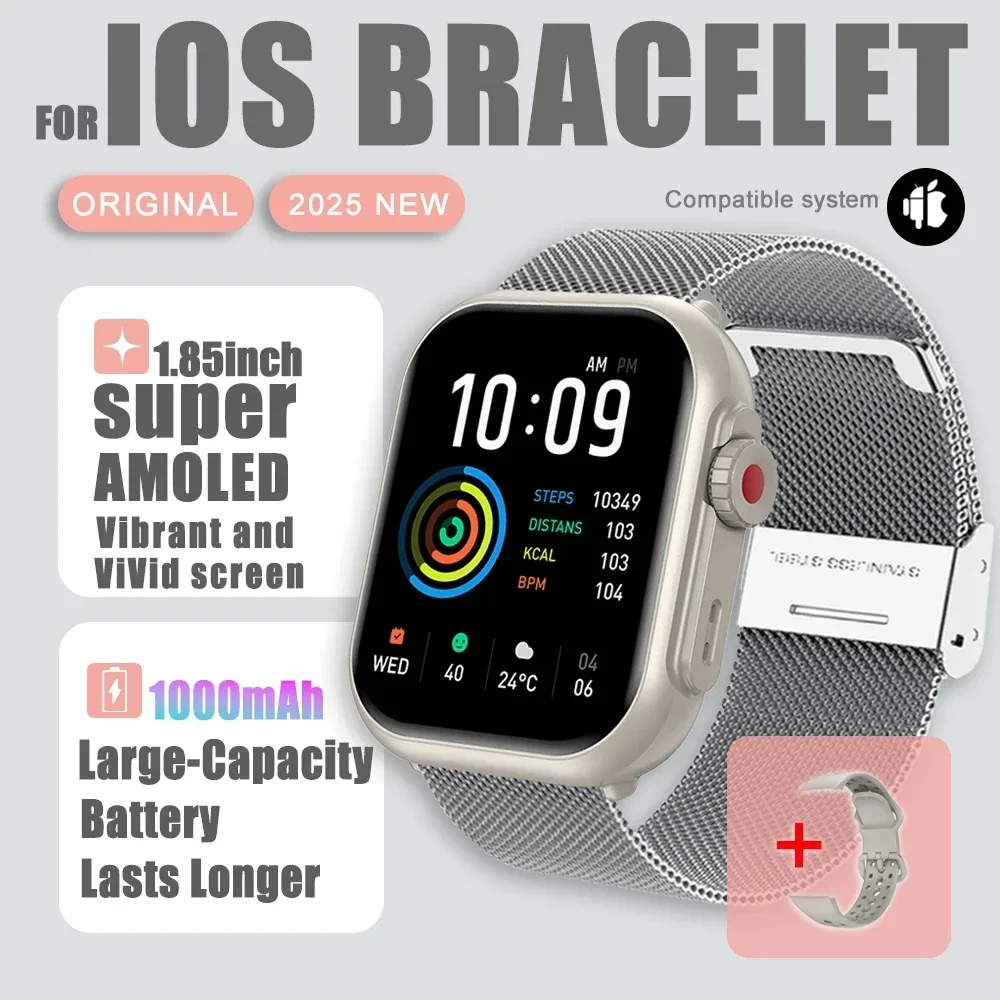 2025 novo relógio ultra 2 se masculino feminino 1000mah gps track watch freqüência cardíaca 100 + esporte bt chamada à prova dwaterproof água relógio inteligente para ios android: ROXO