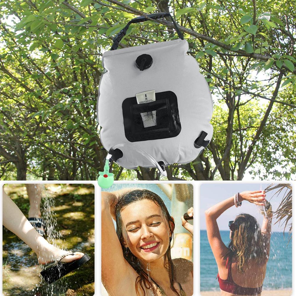 Bolsa de ducha Solar portátil para exteriores, bolsa de ducha para campamento, con cabezal de ducha, 20L