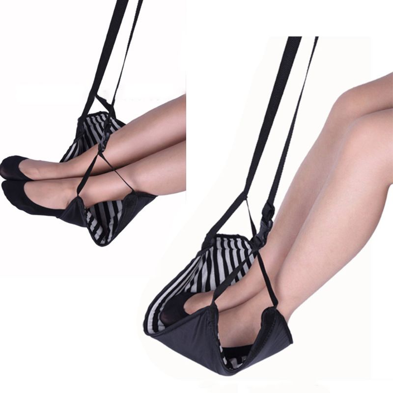 Svarta grå ränder fötter hängmatta bärbar fotstöd inomhus utomhus hushållskontor resor mini relax stativ