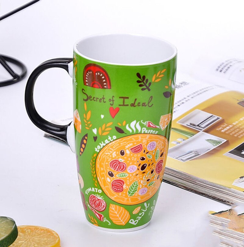Fall Cute Cartoon Ceramic Coffee Milk Mug Mugs Breakfast Cereal Juice Red Tea Cup Student Friend Office Straw Cups: D4