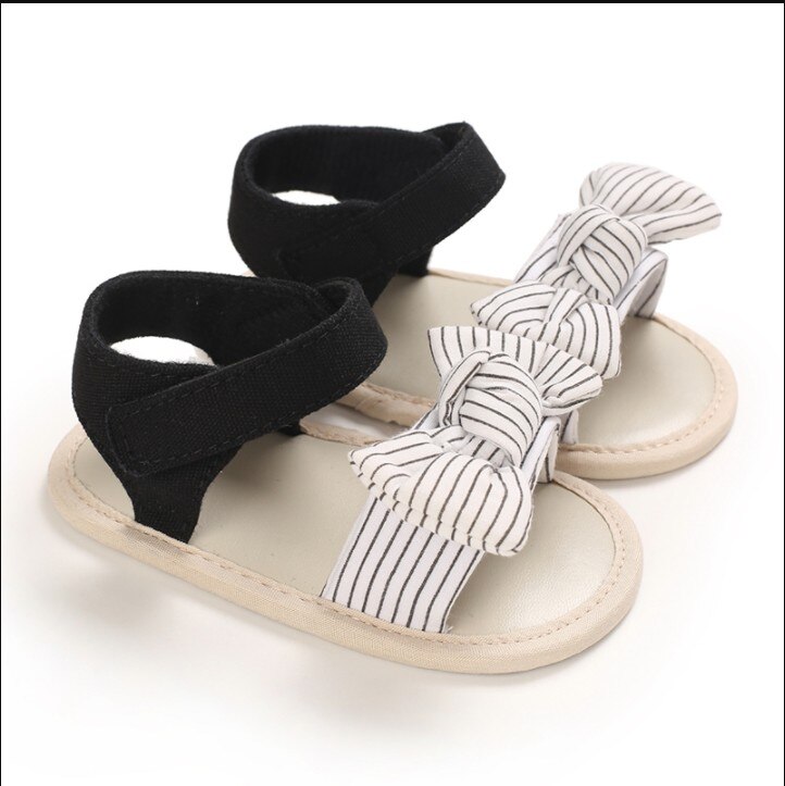 Baby Mädchen gestreift Bogen Sandalen Weiche Sohle Nicht-Unterhose Offene spitze Flache Schuhe Kleinkind Vor-Wanderer: D / 11