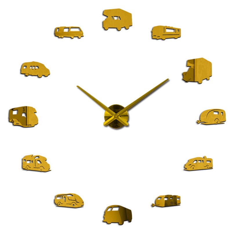 Køretøj ur vægure horloge 3d diy akryl spejl klistermærker boligindretning stue kvarts nål: Guld / 47 tommer