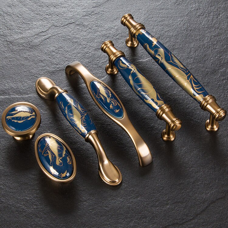 Navy blue/Ceramic Door Handles European Antique Furniture Handles Drawer Pulls Kitchen Cabinet Knobs and Handles