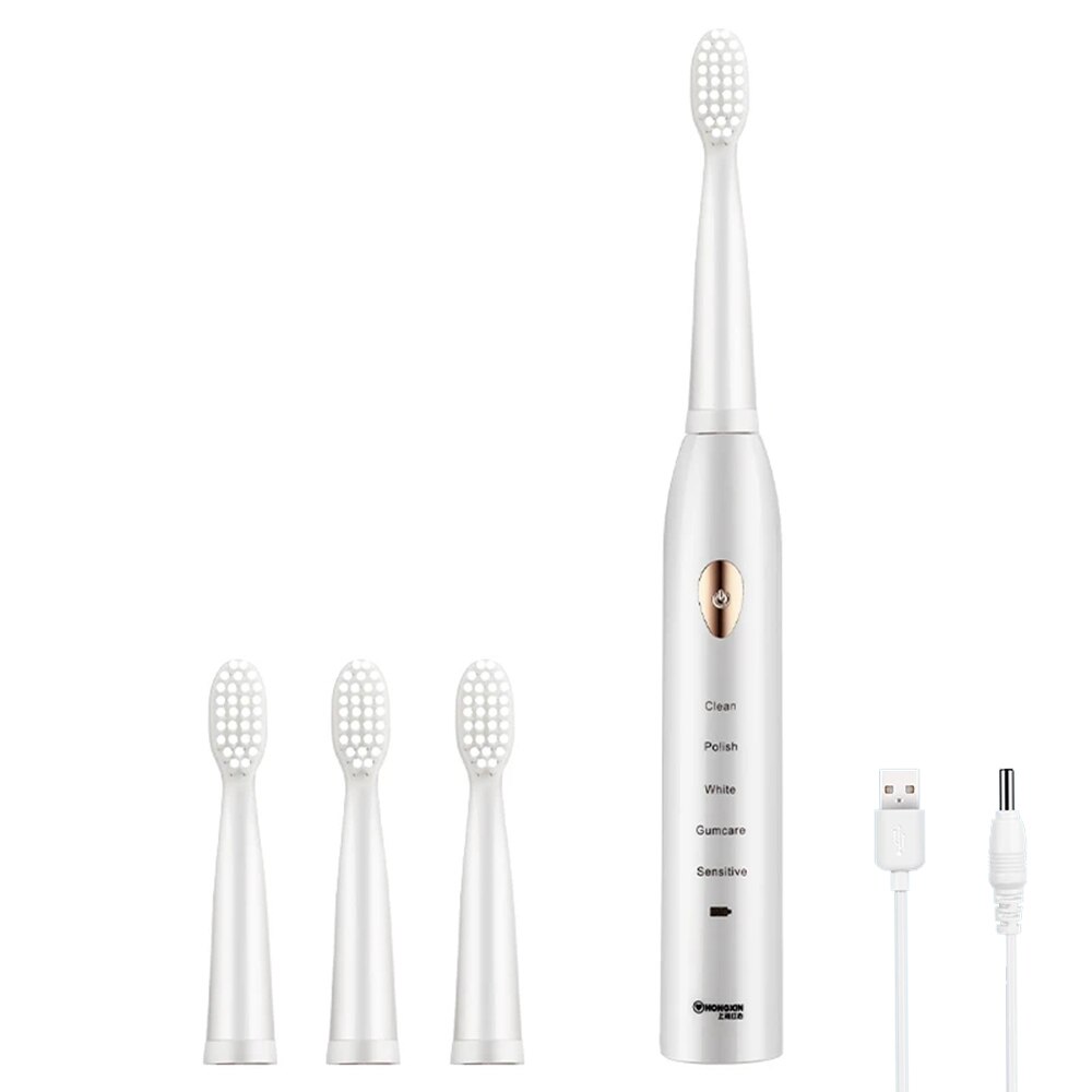 Poderoso ultra sônico sonic escova de dentes elétrica carga usb recarregável escovas de dentes lavável branqueamento eletrônico escova de dentes: Set D  4 head