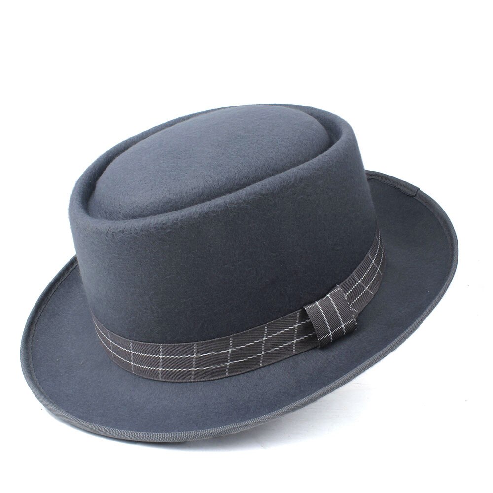 Men Women Pork Pie Hat Dad Wool Fedora Hat Trilby Hat Dance Party Hat: Gray
