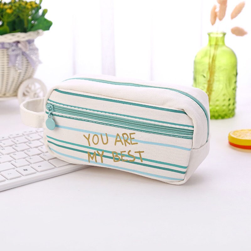 Pink canvas pencil case large capacity Kawaii pen case for girls school Pencil cases student stationery box cute Storage bag: C3