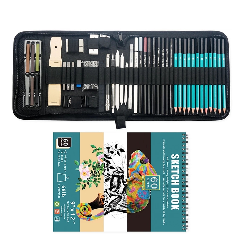 Sketch Drawing Kit Premium Graphite, Charcoal, Crayons and Drawing Tools Art Supplies for Sketching Shadows for Beginners