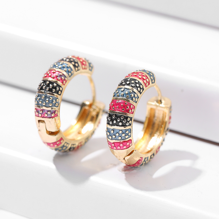 Orecchini a cerchio piccoli con fiori colorati Vintage ▾ Smalto in metallo Fiori e piante Cerchio Huggie cerchi Regalo di gioielli alla moda femminile: Rame antico placcato