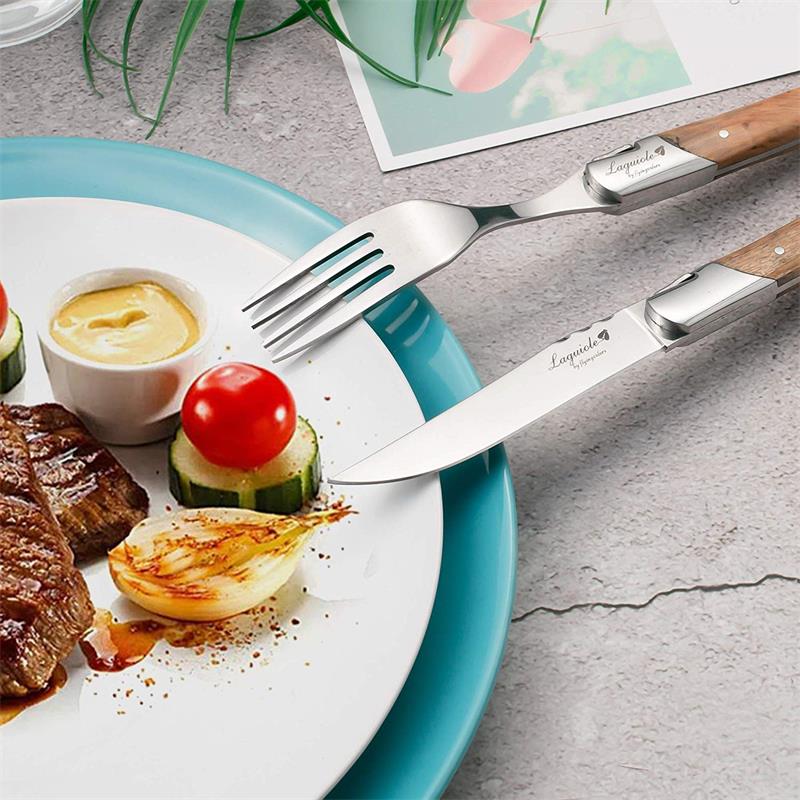 6Pcs Laguiole Steak Messen Diner Vork Olijf Houten Handvat Servies Set Rvs Westerse Bestek Keuken Xmas Servies