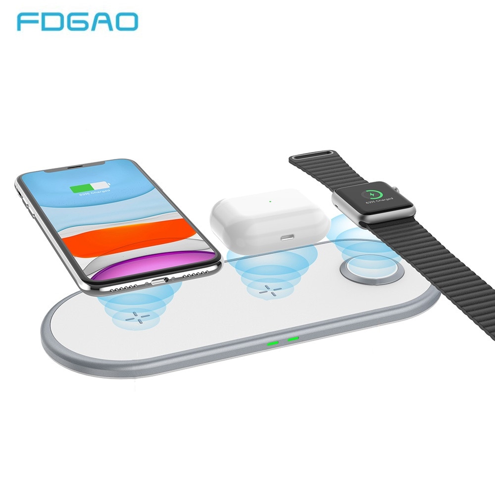 Caricatore Wireless 3 in 1 - Pad Ricarica Rapida 10W per iPhone, Apple Watch, AirPods Pro - Type-C
