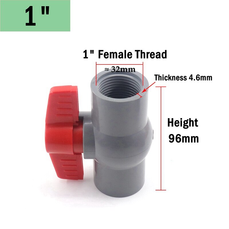 1pc 1/2"~2" Thread and Socket Type Grey PVC Ball Valve Garden Irrigation Fittings Aquarium Fish Tank Switch Water Valve: green