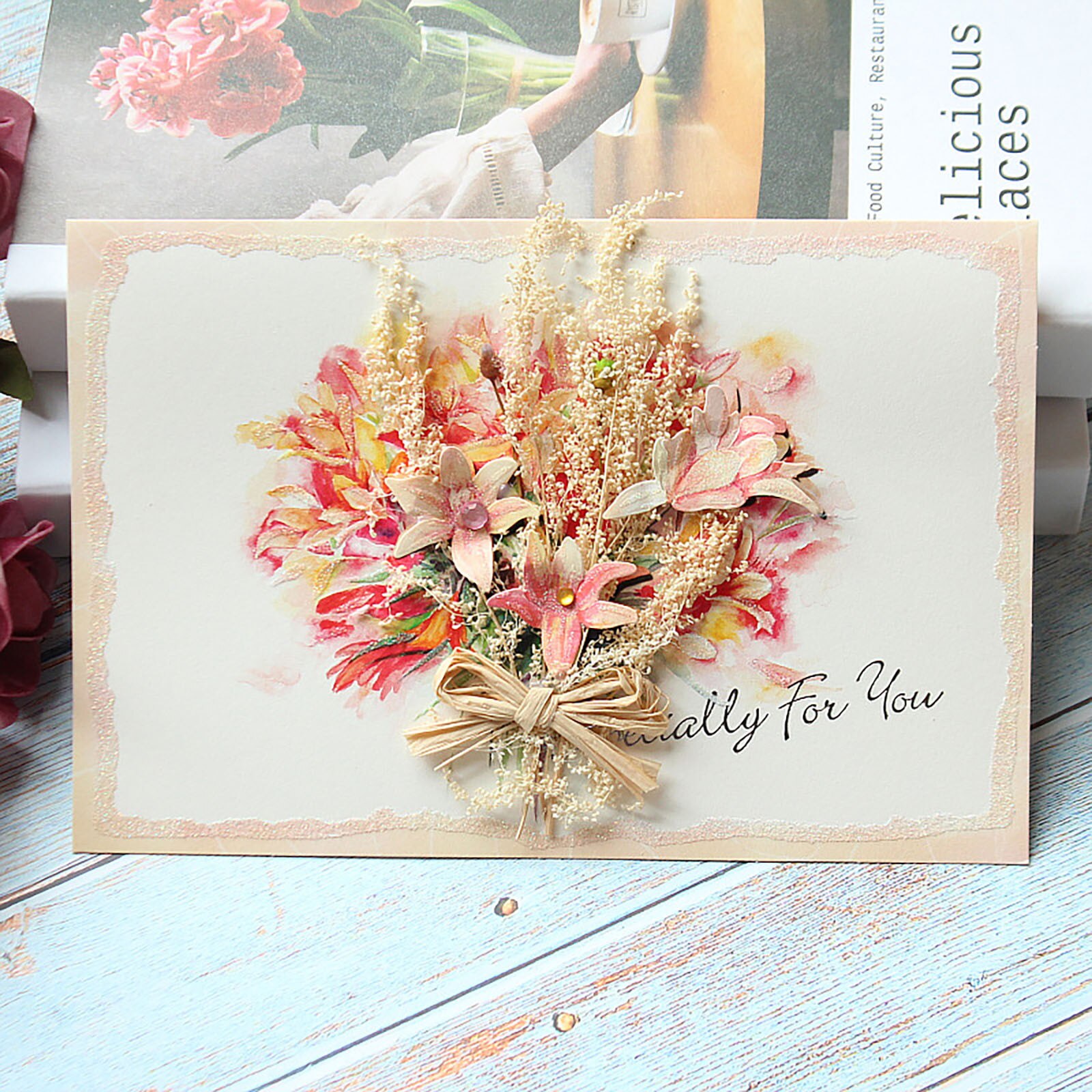 Creatieve Gedroogde Bloemen Enkele Pagina Type Wenskaart Verjaardag Party Trouwkaarten Moederdag Wenskaart Voor mom