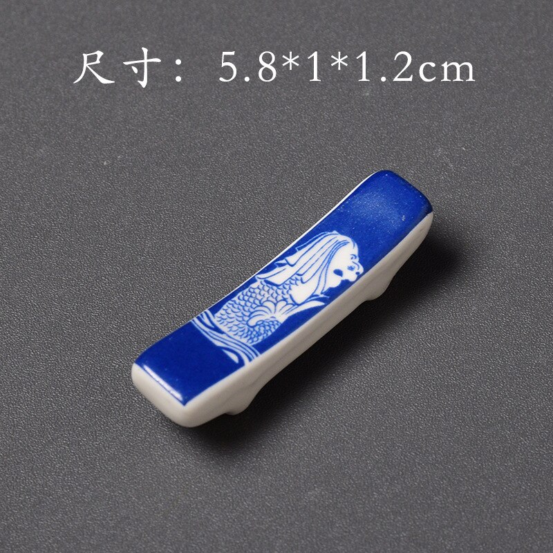 Soporte para palillos chinos de cerámica japoneses hechos a mano, de porcelana azul y blanca, palillos para sujetar muebles artesanales: B
