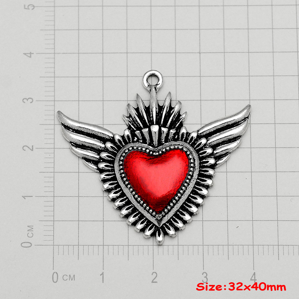 4pcs/Lot Gothic Burning Sacred Heart Charms Corazon Winged Catholic Pendants For Diy Necklace Earring Jewelry Making Supplies: ROSE GOLD COLOR