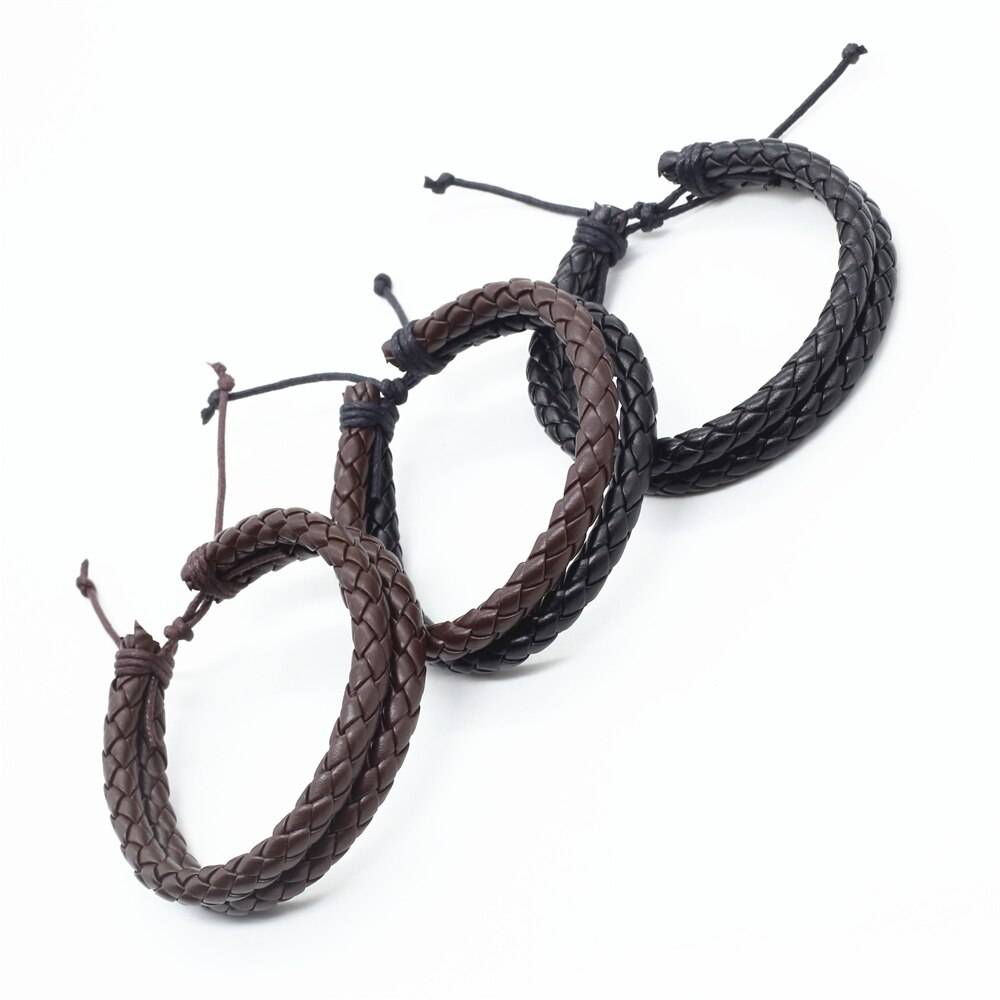 50 pçs/lote Moda Envoltório Handmde Corda Trança Tecer Feminino Femme Homme Masculino Homens de Couro PU Pulseira Para As Mulheres de Jóias por atacado