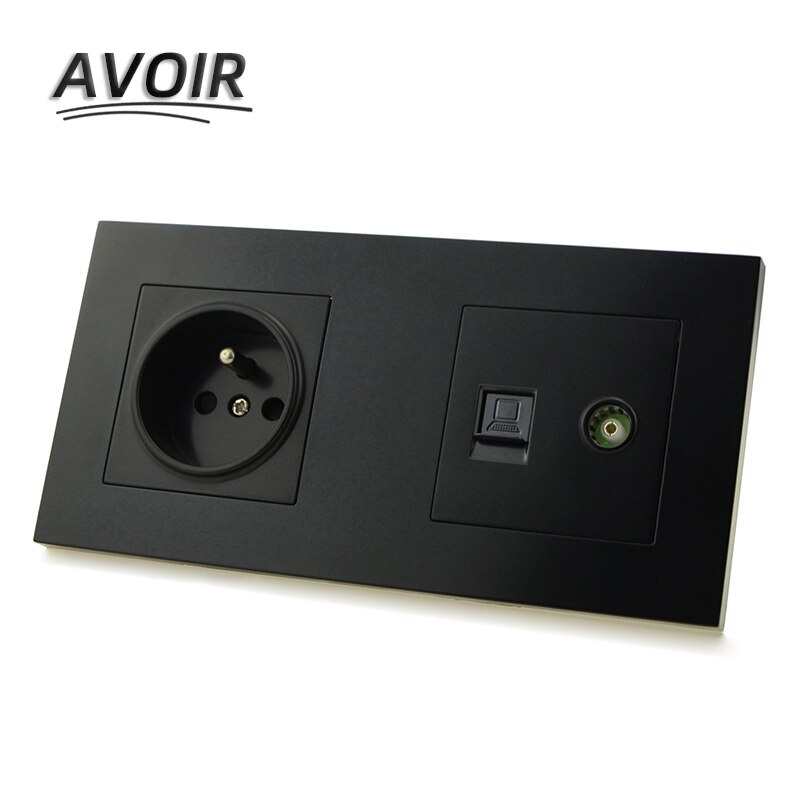 Avoir FR Standard Plug Plastic Panel Wall Socket RJ45 Socket Computer Data Port Socket Dual RJ45 With TV Double Outlet